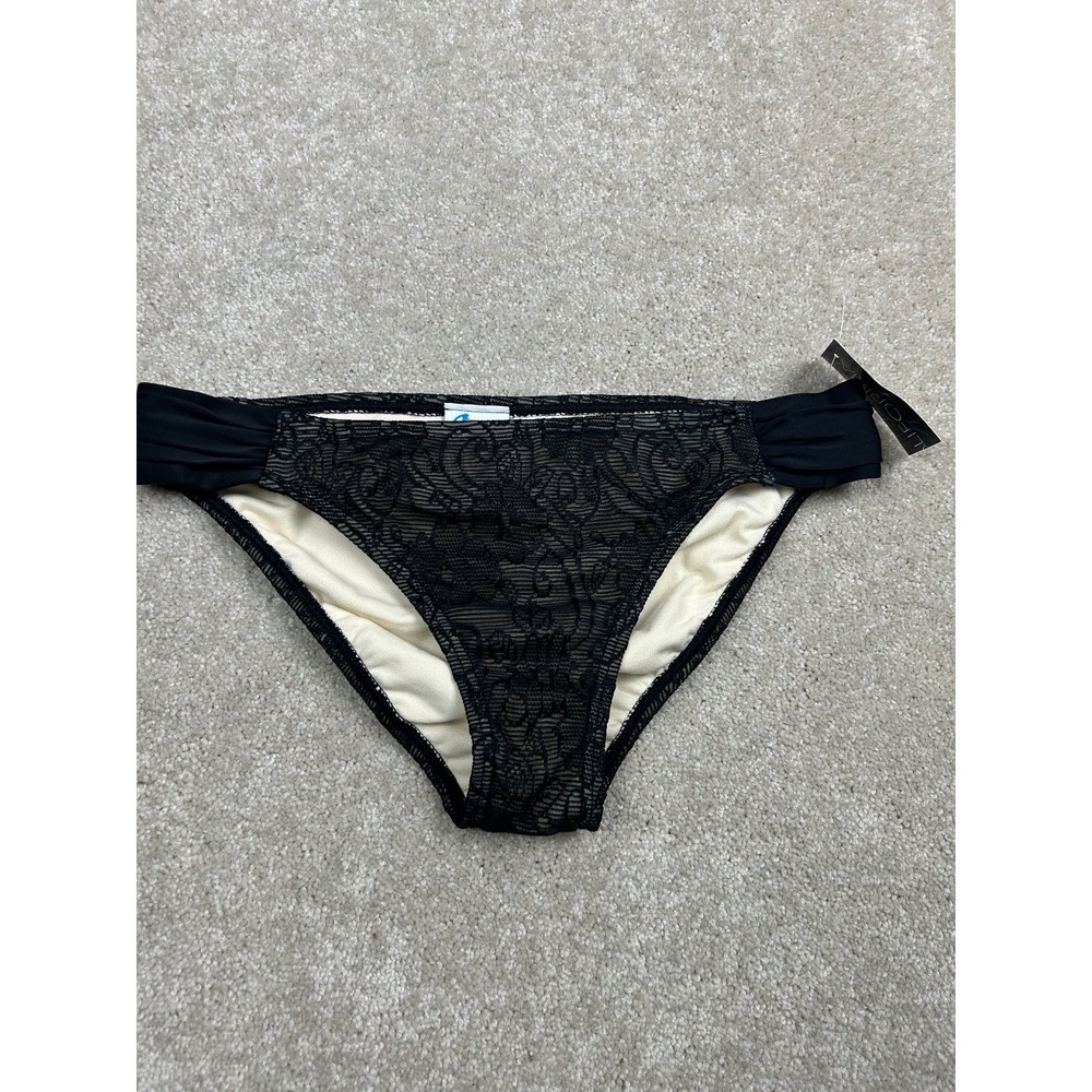 California Waves Women's Black M Ruched Lace Nylon Spandex Bikini Swim Bottom